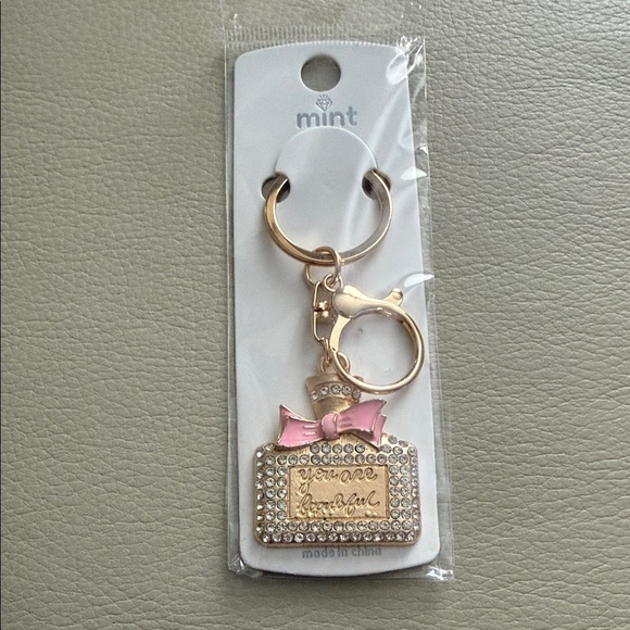 Gold and Pink Rhinestone Keychain - Picture 2 of 2